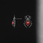Gothic Spider & Skull Pear Shaped Garnet Halloween Stud Earrings
