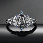 Gothic Style Coffin Black Rutilated Quartz Celtic Moon Engagement Ring