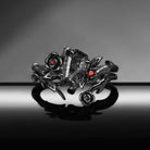 Gothic Style Coffin Cut Black Rutilated Quartz Nature Inspired 'Thorns & Roses' Engagement Ring Bridal Sets 2pcs