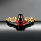 Gothic Style Coffin Cut Garnet Infinity Twist Snake Engagement Ring - Serpent's Embrace