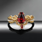 Gothic Style Coffin Cut Garnet Infinity Twist Snake Engagement Ring Set 2pcs - Serpent's Embrace