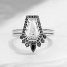 Gothic Style Coffin Cut Herkimer Diamond Engagement Ring Set 2pcs - Goth Girl