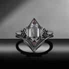 Gothic Style Long Hexagon Cut Moissanite Crow Inspired 'Caged Bird' Engagement Ring Halloween Bridal Sets 2pcs