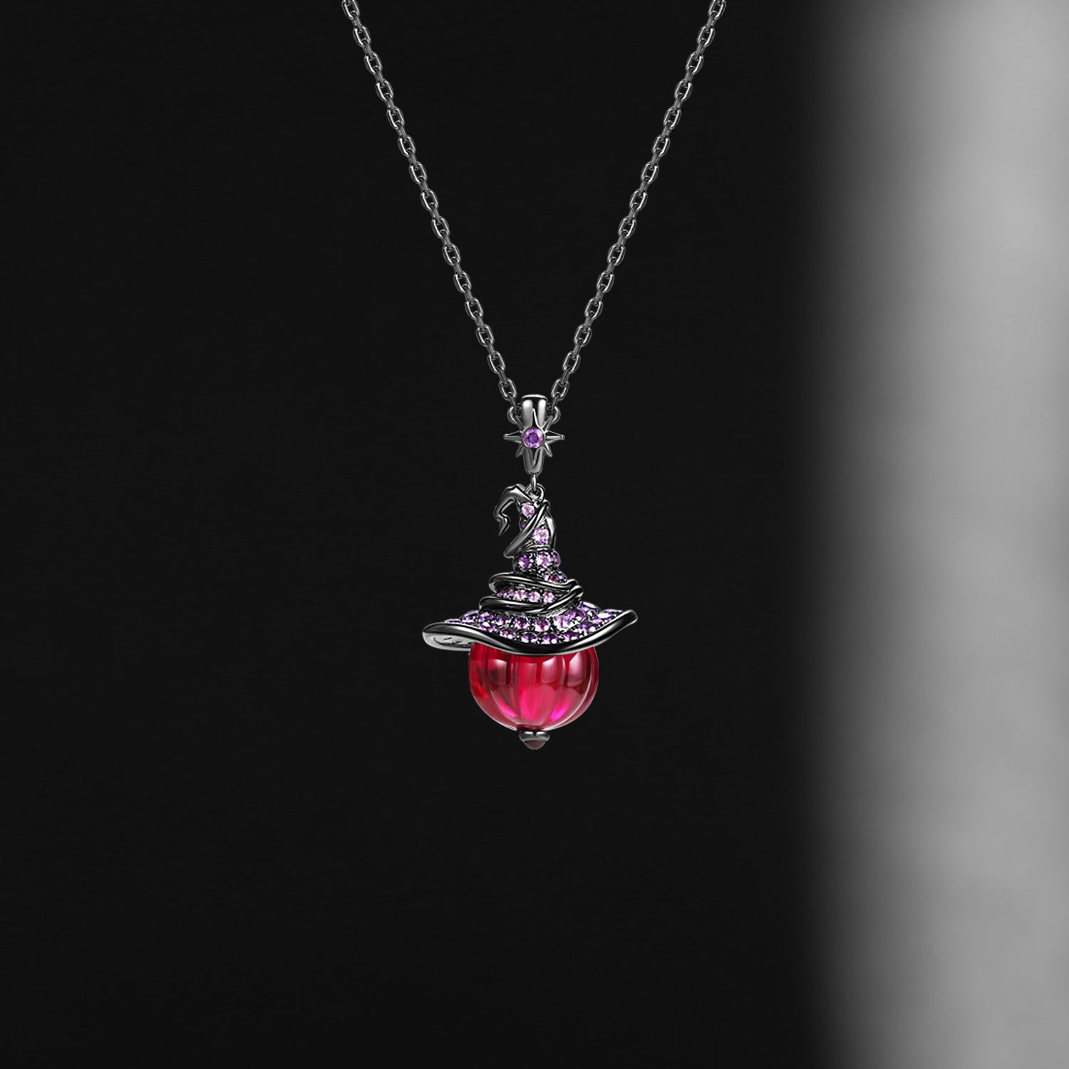 Unique Pumpkin Shaped Lab Ruby Halloween Gothic Pendant Necklace - The Wicked Pumpkin