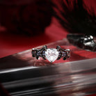 Heart Shaped Moissanite Gothic Inspired Black Gold Engagement Ring - Bat Ring