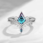 Art Deco Kite Cut Lab Alexandrite Ring Set 2pcs