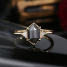 Long Hexagon Salt and Pepper Geometric Three-Stone Engagement Ring