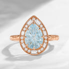 Halo Fantasy Carved Pear Firework Cut Natural Aquamarine Engagement Ring