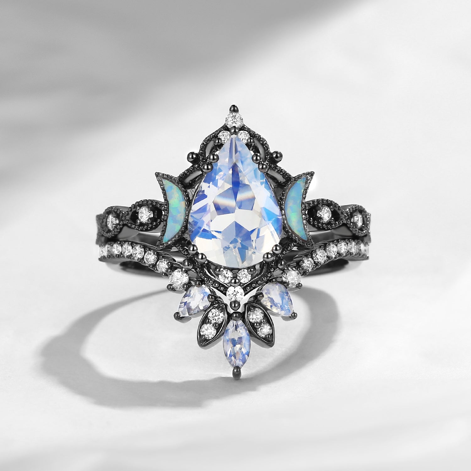 Crescent Moon | Pear Cut Moonstone 'Ultra Galaxy' Engagement