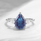 Classic Fantasy Cut Pear Color-Changing Lab Alexandrite Three Stone Engagement Ring