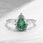 Classic Fantasy Cut Pear Natural Teal Sapphire Three Stone Engagement Ring