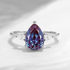 Classic Pear Cut Lab Alexandrite Three Stone Engagement Ring