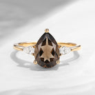 Pear Shaped Smokey Quartz Three Stones Engagement Ring