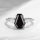 Classic Coffin Cut Black Moissanite Three Stone Engagement Ring