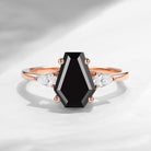 Classic Coffin Cut Black Moissanite Three Stone Engagement Ring