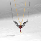 Black Inspired Devil Wing Garnet Heart Cut Couple Necklaces Set 2pcs - Cupid's Arrow