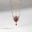 Lab Ruby Heart Cut 'Cupid's Arrow' Couple Necklaces Set 2pcs