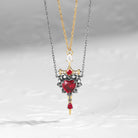 Lab Ruby Heart Cut Couple Necklaces Set 2pcs - Cupid's Arrow