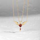 Feather Wing Lab Ruby Heart Cut Couple Necklaces Set 2pcs - Cupid's Arrow