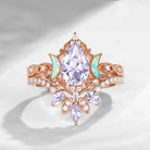 Crescent Moon | Pear Cut Lab Lavender Sapphire 'Ultra Galaxy' Engagement Ring Set 2pcs