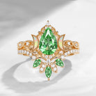 Crescent Moon | Pear Cut Lab Tsavorite 'Ultra Galaxy' Engagement Ring Set 2pcs