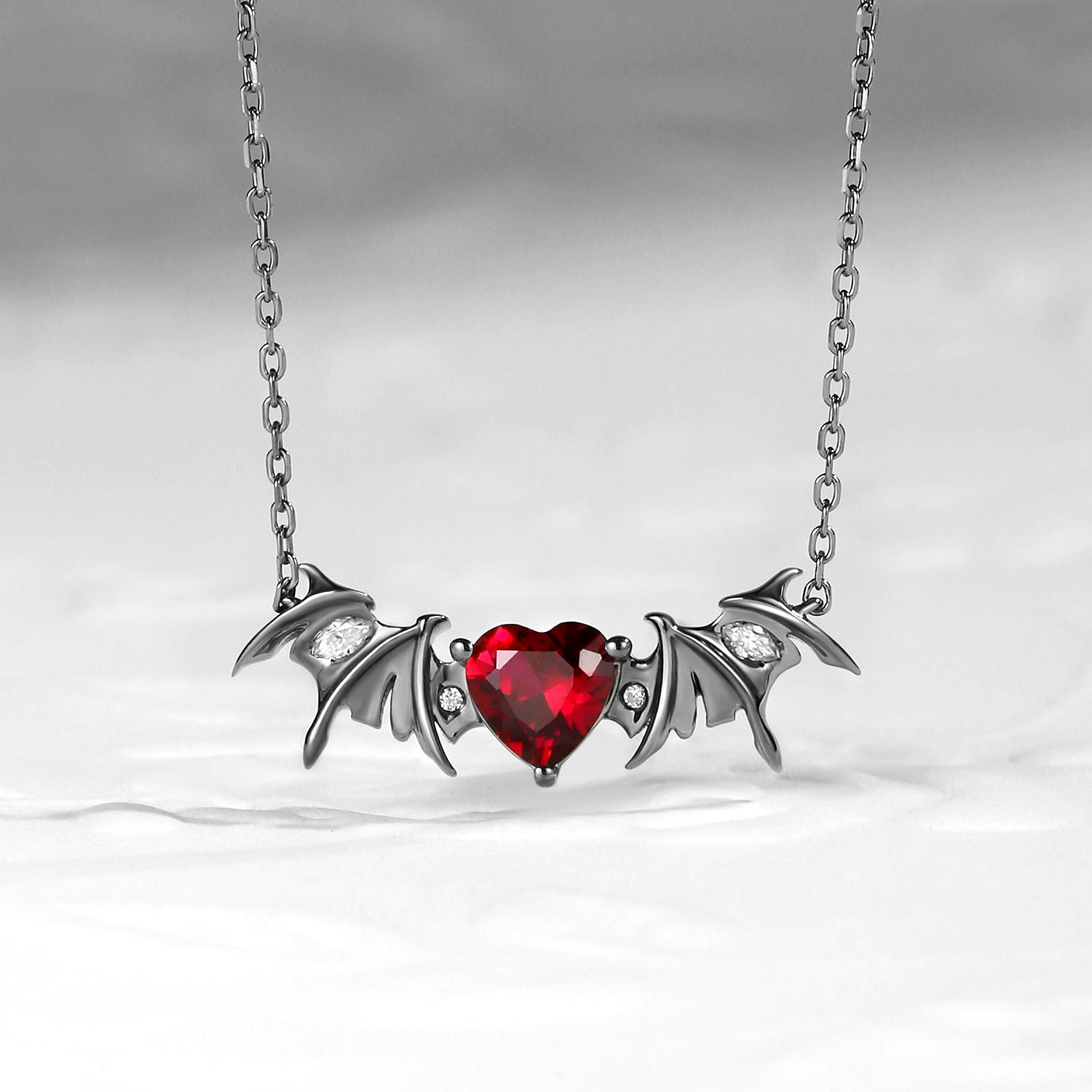 Bat Wing Garnet Heart Cut Necklace - Fly To Love