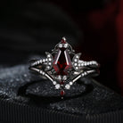 Crescent Moon | Infinity Coffin Garnet Twisted Black Gold Engagement Ring Set 2pcs - Alexandria