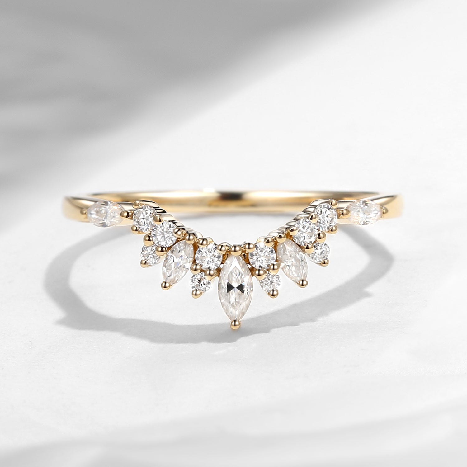 Moissanite Cluster V Shaped Wedding Band