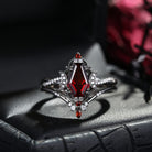 Crescent Moon | Infinity Coffin Garnet Twisted Black Gold Engagement Ring Set 2pcs - Alexandria