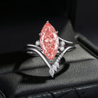 Classic Style Marquise Cut IGI Certificated Lab Pink Diamond Twist Elegant Engagement Ring Bridal Set