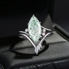 Classic Style Marquise Cut IGI Certificated Lab Grown Green Diamond Twist Engagement Ring Bridal Set