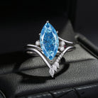 Classic Style Marquise Cut IGI Certificated Lab Blue Diamond Twist Elegant Engagement Ring Bridal Set