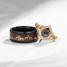 Crescent Moon | Coffin Faceted Lab Alexandrite Rainbow Electroplated Couple Bridal Ring Set