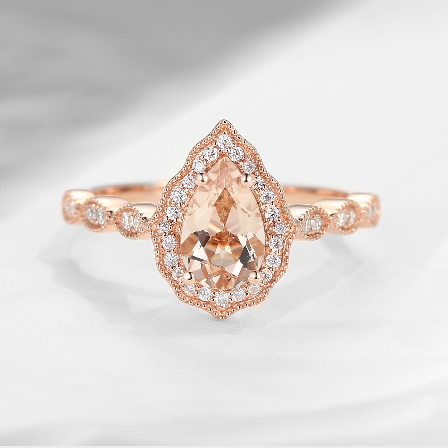 Pear Shaped Art Deco Morganite Engagement Ring