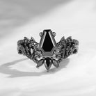 Gothic Style Coffin Black Moissanite Vine And Thorns Engagement Ring 2pcs