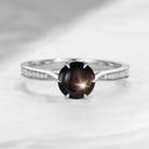 Antique Round Cut Natural Black Star Sapphire Milgrain Engagement Ring