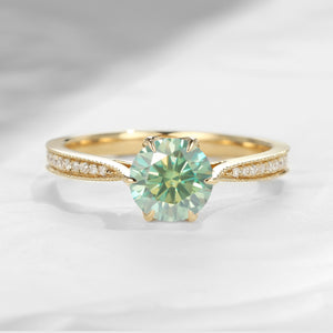 Antique Round Cut Mint Moissanite Engagement Ring