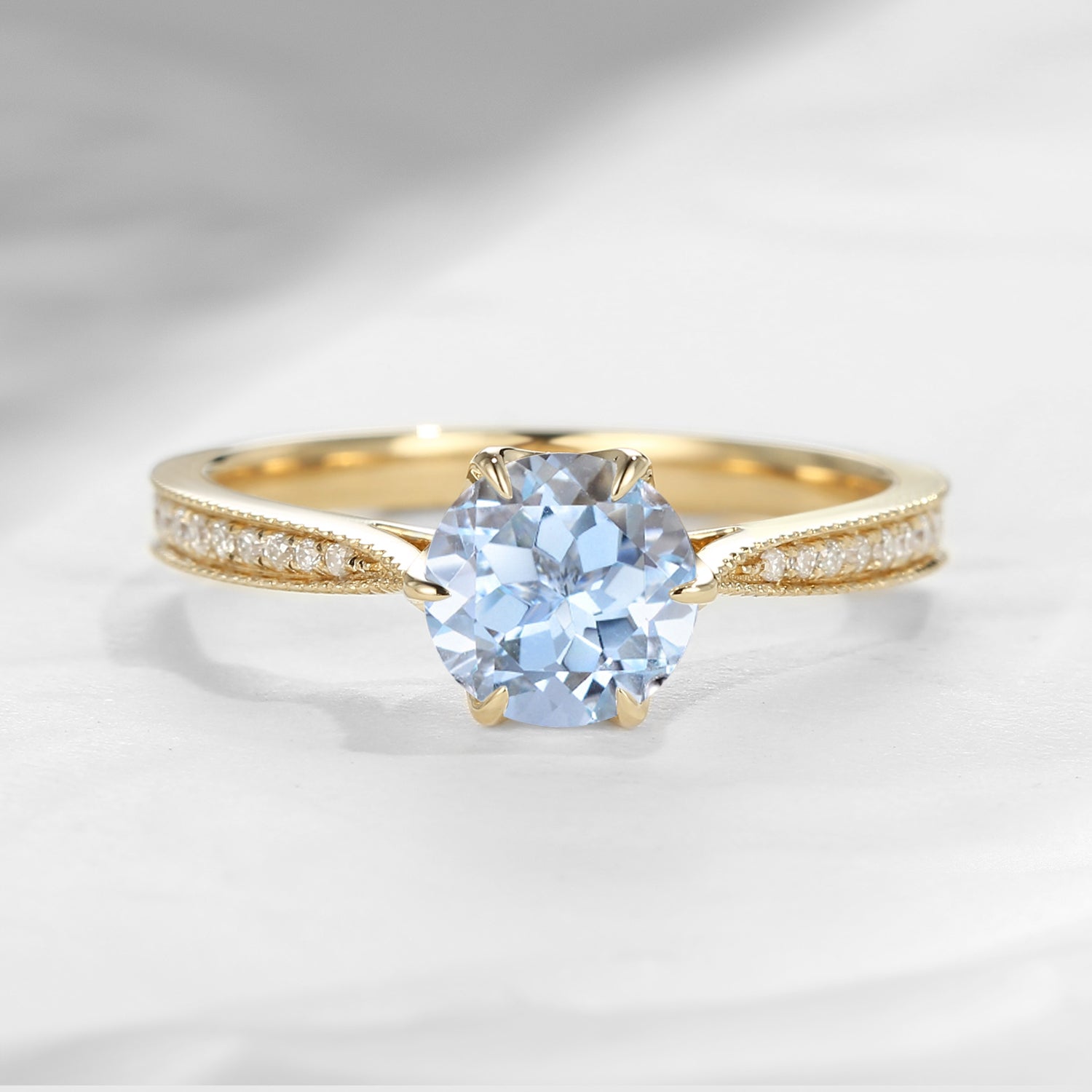 1.2ct Antique Aquamarine Round Cut Engagement Ring