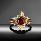 Celtic Calendar - 12.24-1.20 - Nature Inspired Hexagon Garnet Infinity Celtic Bridal Set with Birch Leaf-Inspired Band