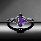 Serpent's Embrace - Gothic Marquise Cut Amethyst Two-Tone Engagement Ring with Snake Engraving