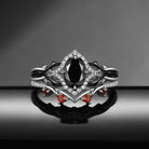 Thorns & Roses - Gothic Oval Cut Black Moissanite Halo Bridal Set with Twisted Thorn-inspired Band