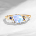 Crescent Moon - Art Deco Pear Cut Natural Moonstone Cluster Engagement Ring