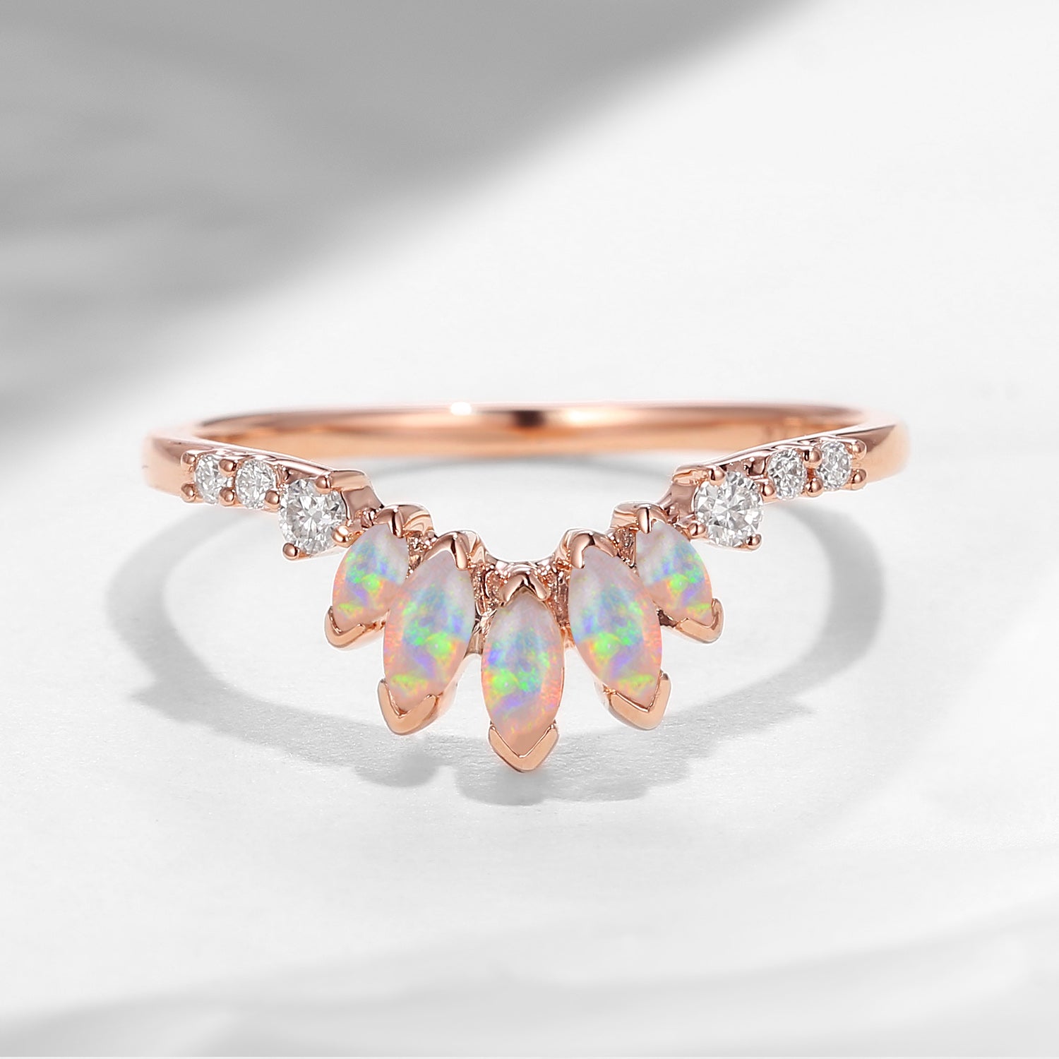 Opal Marquise Cut Cluster V Shaped Wedding Band