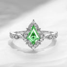 Vintage Inspired Milgrain Kite Cut Lab Tsavorite Antique Engagement Ring