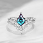 Kite Cut Lab Alexandrite Engagement Ring Set 2pcs - Electra