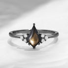 Art Deco Kite Cut Natural Black Star Sapphire Cluster Engagement Ring
