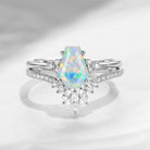 Classic Coffin Cut Lab Opal Engagement Set 2pcs - White Dress