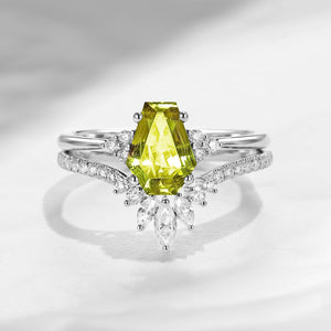 Coffin Cut Yellow Sapphire Cluster Engagement Set 2pcs - White Dress