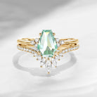 Coffin Cut Mint Moissanite Cluster Engagement Set 2pcs - White Dress