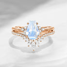 Coffin Cut Moonstone Cluster Engagement Set 2pcs - White Dress